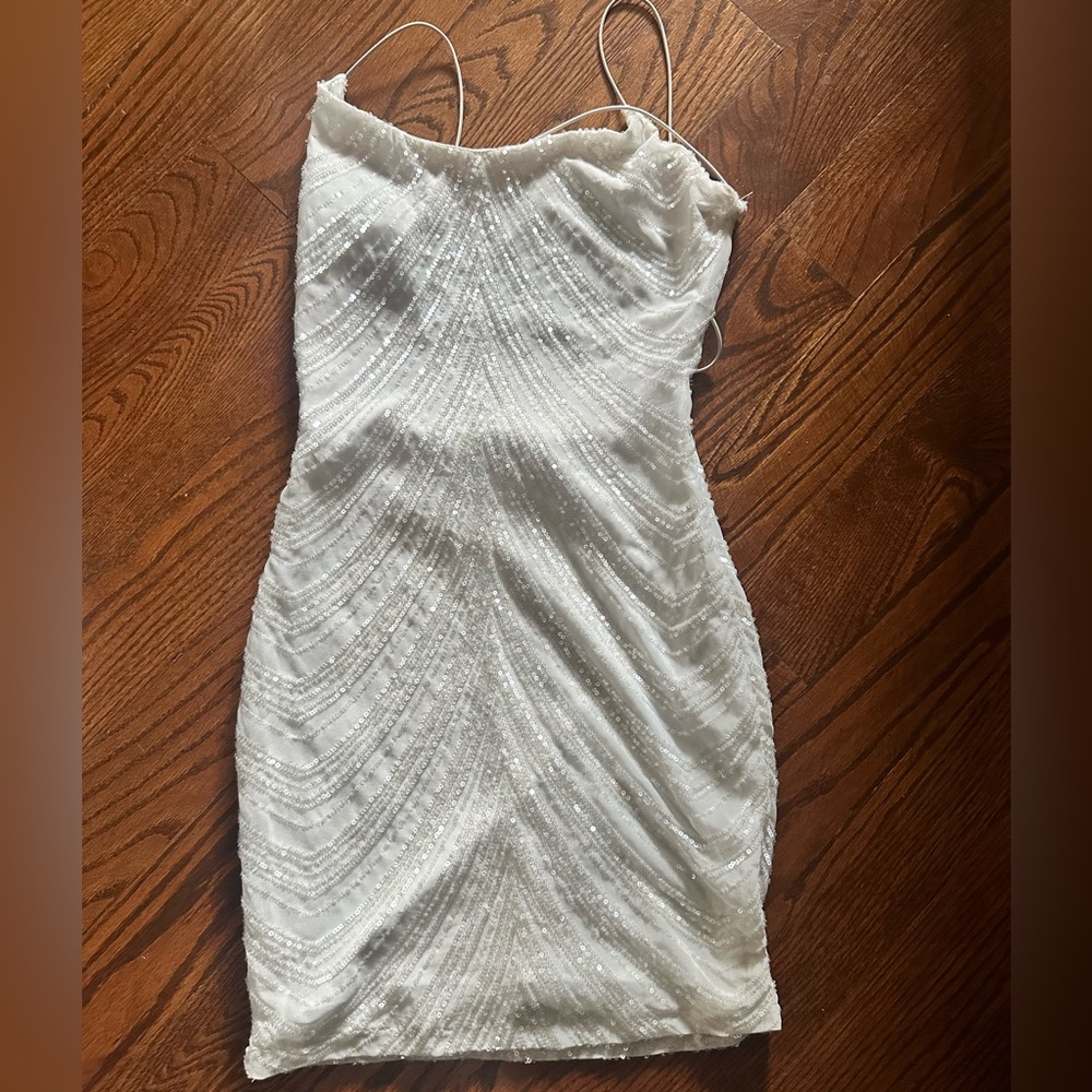 white Windsor homecoming dress with sequins